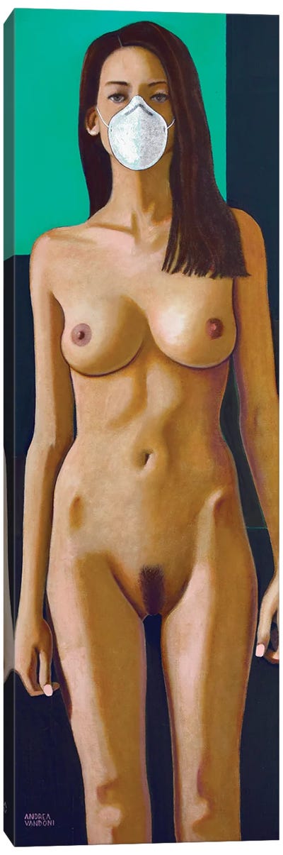 Nude With Anti Pollution Mask Canvas Art Print - Andrea Vandoni