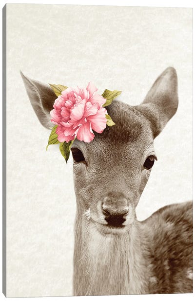 Floral Deer Canvas Art Print - Amelie Vintage Co