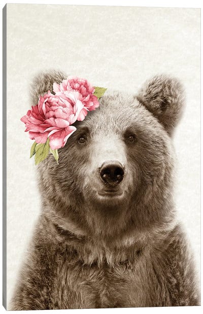 Floral Bear Canvas Art Print - Amelie Vintage Co