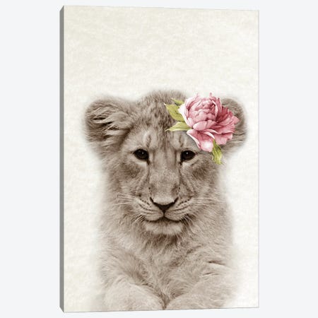 Floral Lion Cub Canvas Print #AVN54} by Amelie Vintage Co Canvas Art