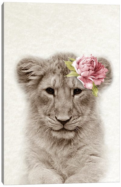 Floral Lion Cub Canvas Art Print - Amelie Vintage Co