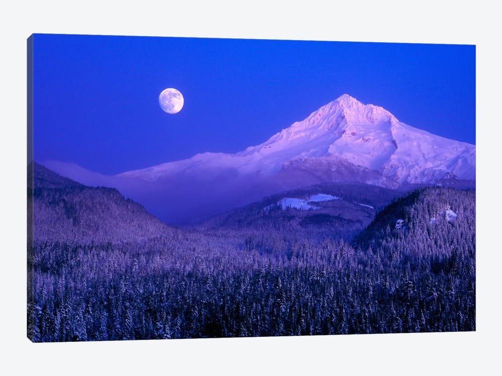 Moonlit Landscape Featuring Mount Hood (Wy'east), Oregon, USA by Janis Miglavs 1-piece Canvas Artwork