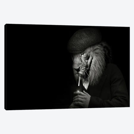 Man In The Form Of A Lion Mafioso Smoking Canvas Print #AVU114} by Adrian Vieriu Canvas Art