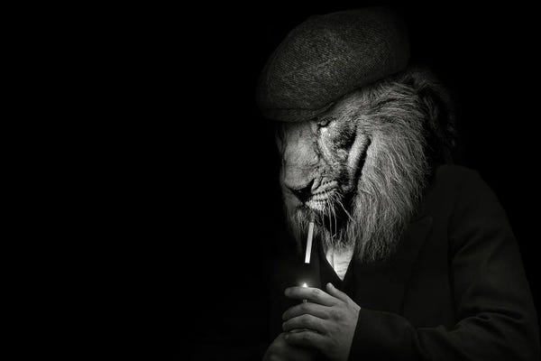 Office Humor: Man In The Form Of A Lion Mafioso Smoking by Adrian Vieriu