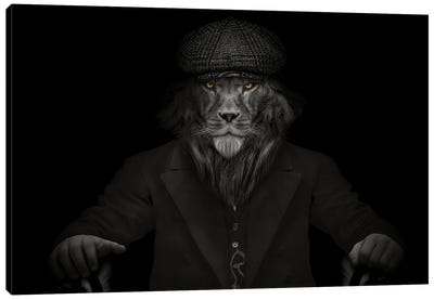 Man In The Form Of A Lion Mafioso Sitting Canvas Art Print - Lion Art