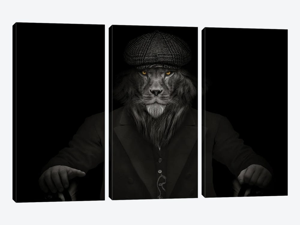 Man In The Form Of A Lion Mafioso Sitting by Adrian Vieriu 3-piece Canvas Artwork