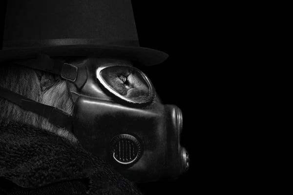 Office Humor: Lion Man With A Gas Mask by Adrian Vieriu