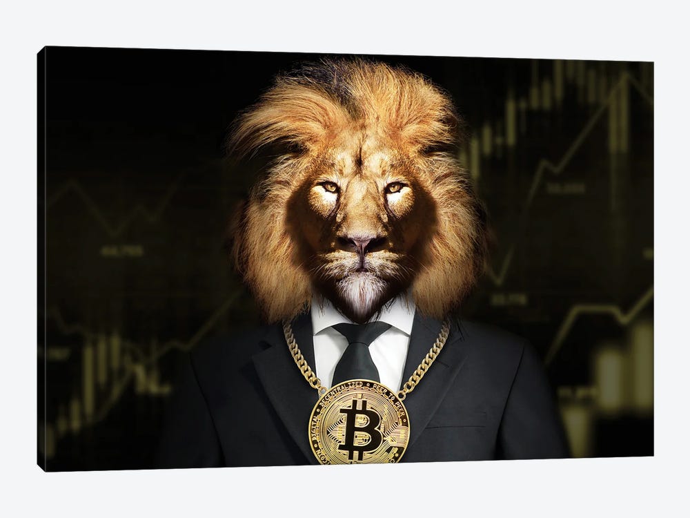 Lion With Golden Bitcoin Around His Neck by Adrian Vieriu 1-piece Canvas Art Print
