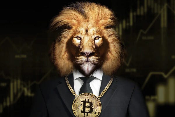Office Humor: Lion With Golden Bitcoin Around His Neck by Adrian Vieriu