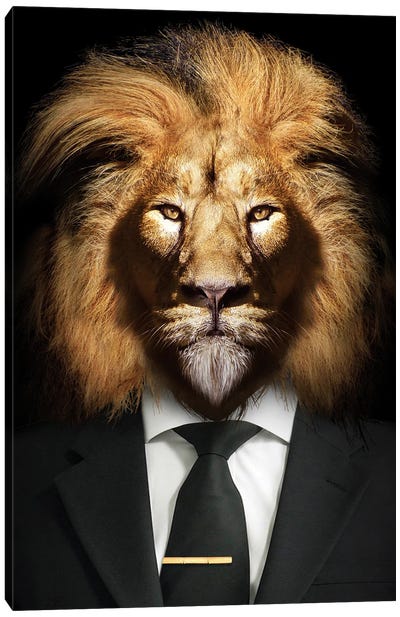 Man In The Form Of A Lion With Suit And Tie Canvas Art Print - Adrian Vieriu