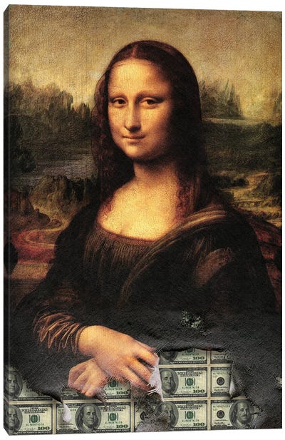 Mona Lisa, Money Lisa Art Canvas Art Print - Mona Lisa Reimagined