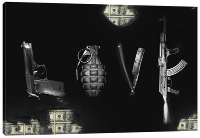 Love Guns, Money Mafia Canvas Art Print - Weapons & Artillery Art
