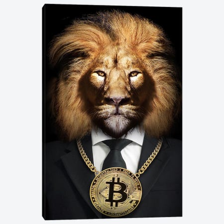 Lion With Golden Bitcoin Around His Neck Canvas Print #AVU13} by Adrian Vieriu Canvas Art