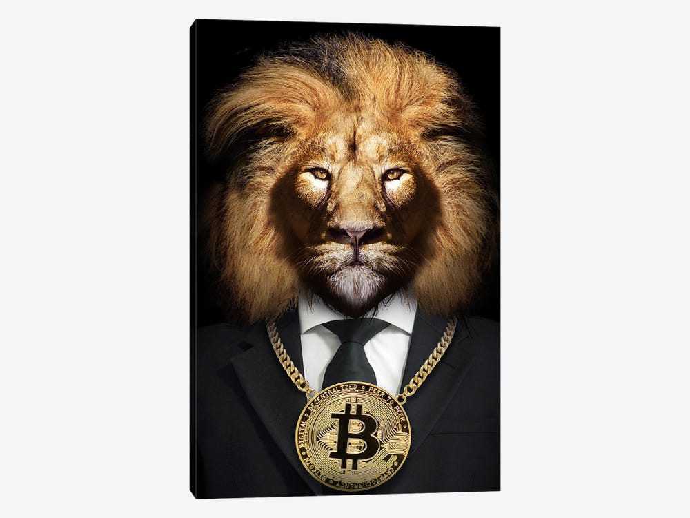Lion With Golden Bitcoin Around His Neck by Adrian Vieriu 1-piece Art Print
