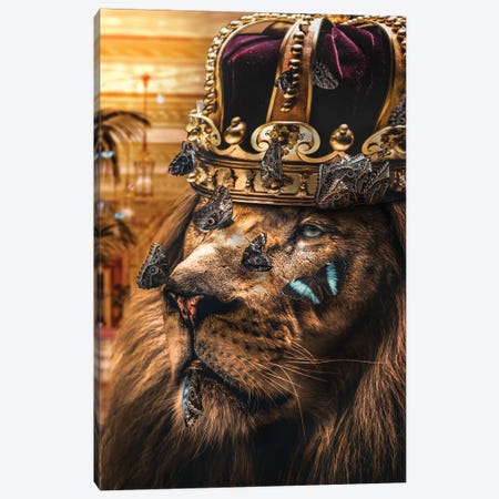 The Lion King With Head The Crown, Golden, Butterflies Canvas Print #AVU143} by Adrian Vieriu Canvas Artwork