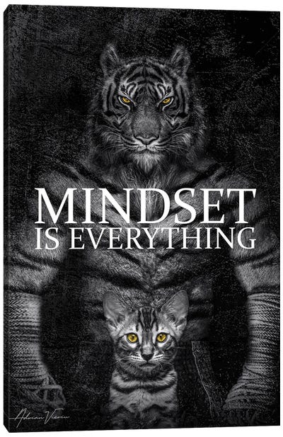 Mindset Is Everything , Tiger Fighter , Motivational Text Canvas Art Print - Adrian Vieriu