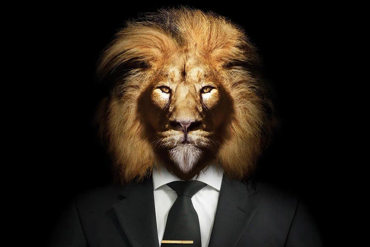 Man In The Form Of A Lion With Suit And Tie Horizontal