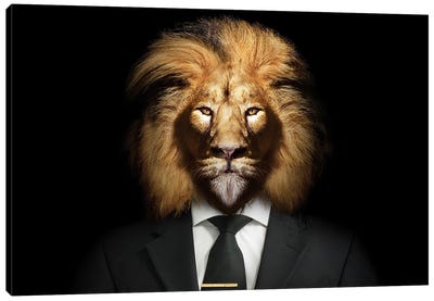 Man In The Form Of A Lion With Suit And Tie Horizontal Canvas Art Print - Adrian Vieriu