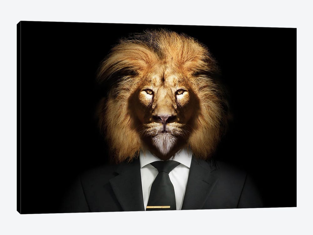 Man In The Form Of A Lion With Suit And Tie Horizontal by Adrian Vieriu 1-piece Canvas Artwork