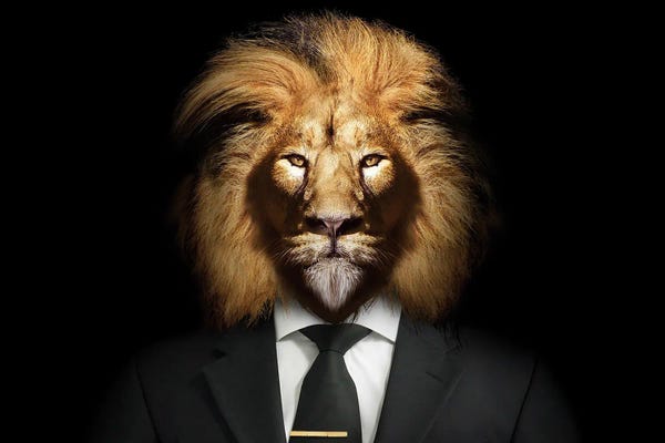 Office Humor: Man In The Form Of A Lion With Suit And Tie Horizontal by Adrian Vieriu