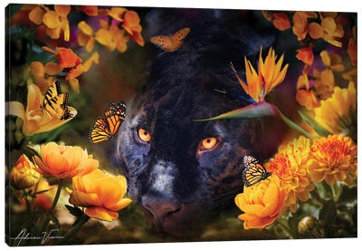 Panther In Flowers Canvas Art Print - Panther Art