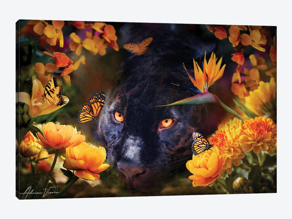 Panther In Flowers by Adrian Vieriu 1-piece Canvas Print