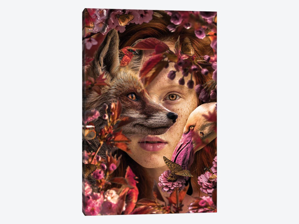 Woman Among Flowers With Fox by Adrian Vieriu 1-piece Canvas Print