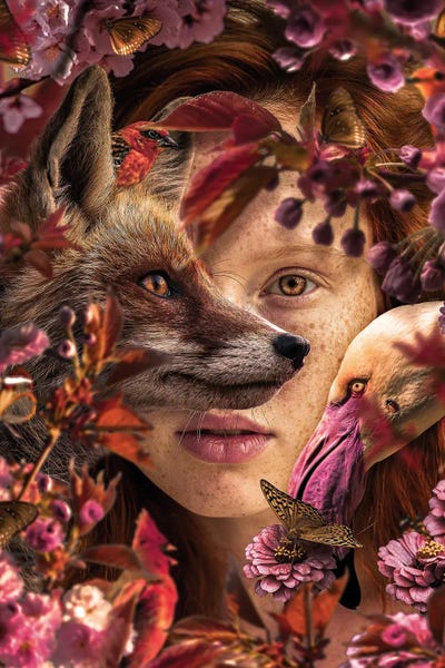Wild Spirit: Woman Among Flowers With Fox by Adrian Vieriu