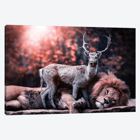 The Lion And The Deer Became Friends Canvas Print #AVU171} by Adrian Vieriu Canvas Print