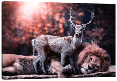 The Lion And The Deer Became Friends Canvas Art Print - Adrian Vieriu