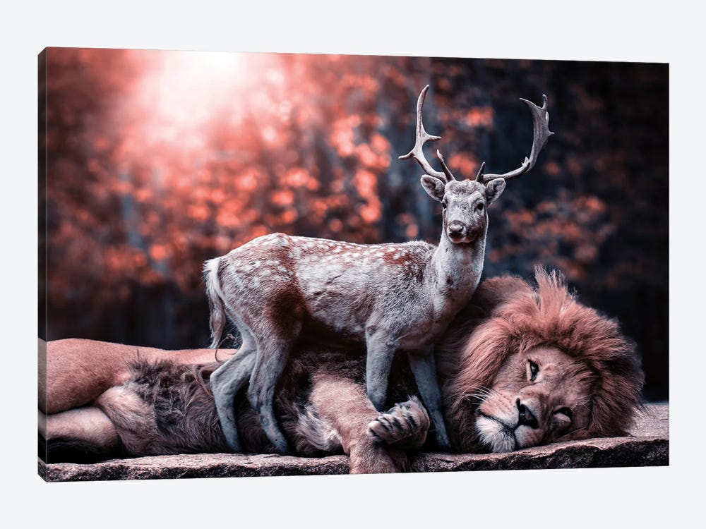 The Lion And The Deer Became Friends by Adrian Vieriu 1-piece Canvas Wall Art