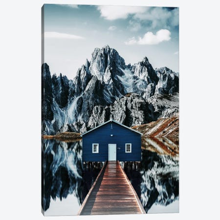 The Reflection Of A Cabin In The Mountains In The Water Canvas Print #AVU180} by Adrian Vieriu Canvas Wall Art