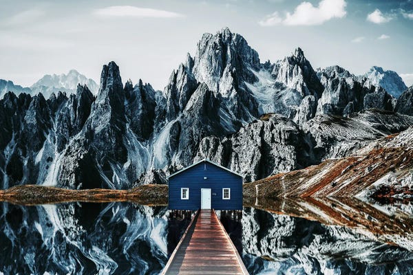 Cabins: The Reflection Of A Cabin In The Mountains In The Water by Adrian Vieriu