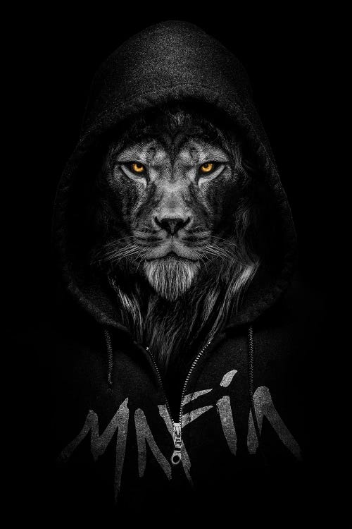 Lion Wearing A Hooded Sweatshirt Written Mafia