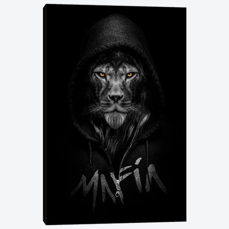Lion Wearing A Hooded Sweatshirt Written Mafia Canvas Print #AVU191} by Adrian Vieriu Art Print