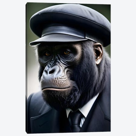 Gorilla Dressed In An Elegant Suit, Hat (Animal Isolated On Black Background) IV Canvas Print #AVU209} by Adrian Vieriu Canvas Print