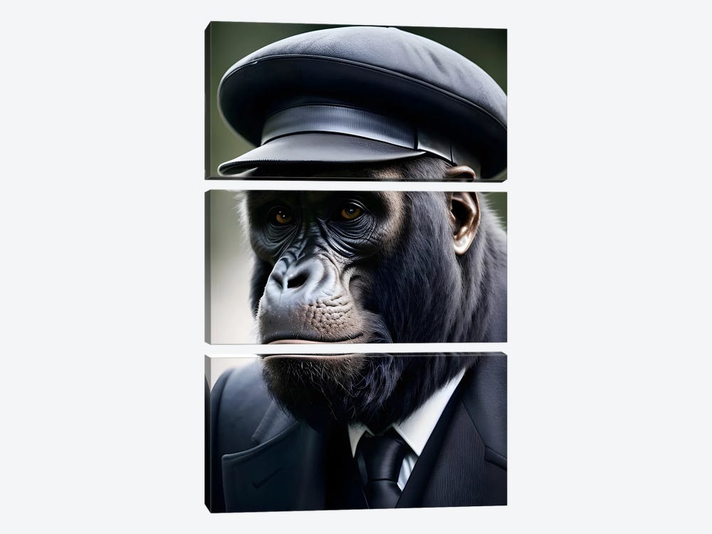 Gorilla Dressed In An Elegant Suit, Hat (Animal Isolated On Black Background) IV by Adrian Vieriu 3-piece Art Print