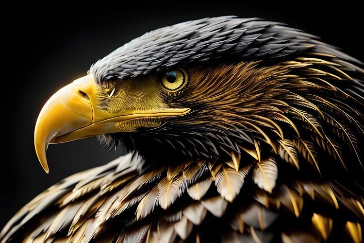 Eagle Head Portrait Face Isolated In Black Background