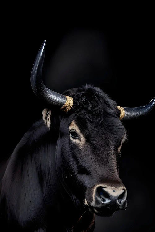 Bull Portrait Face Isolated In Black Background by Adrian Vieriu wall art