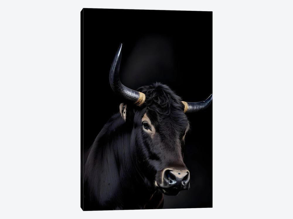 Bull Portrait Face Isolated In Black Background by Adrian Vieriu 1-piece Canvas Artwork