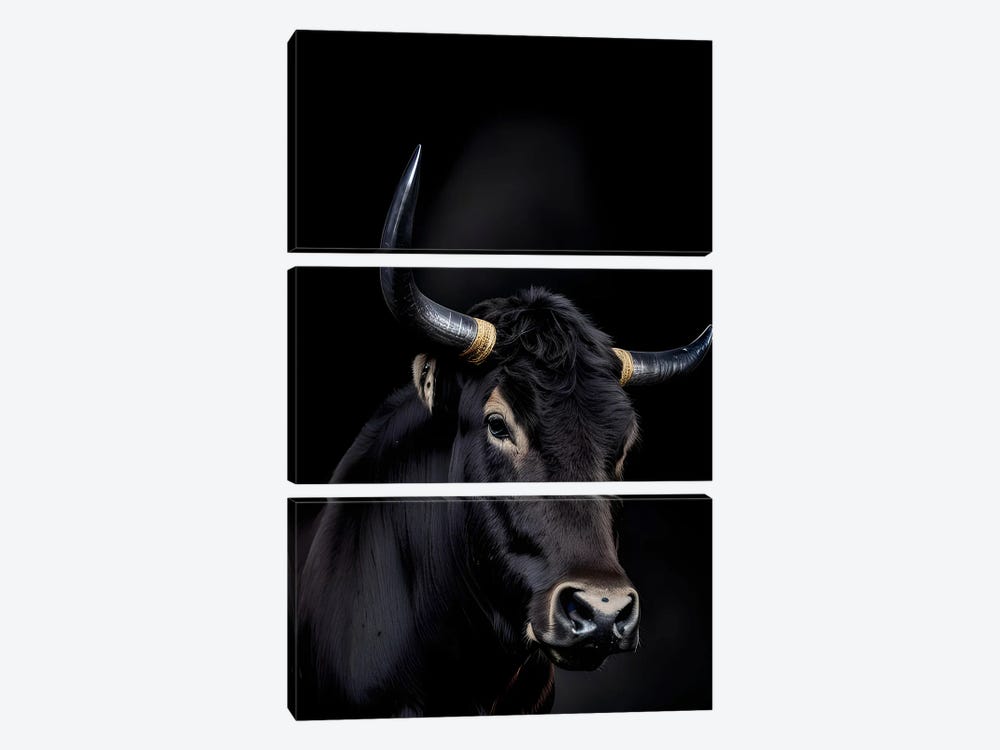 Bull Portrait Face Isolated In Black Background by Adrian Vieriu 3-piece Canvas Art