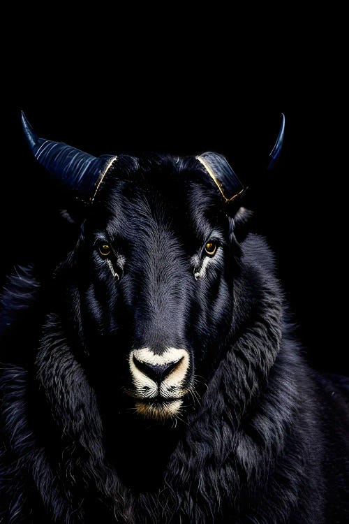 A Ram With Large Horns Isolated Black Background II