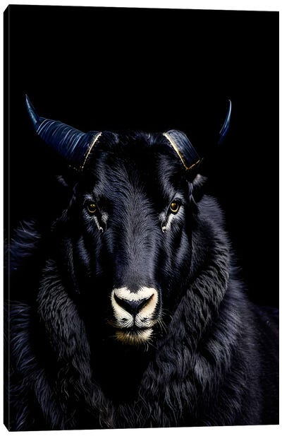 A Ram With Large Horns Isolated Black Background II Canvas Art Print - Adrian Vieriu