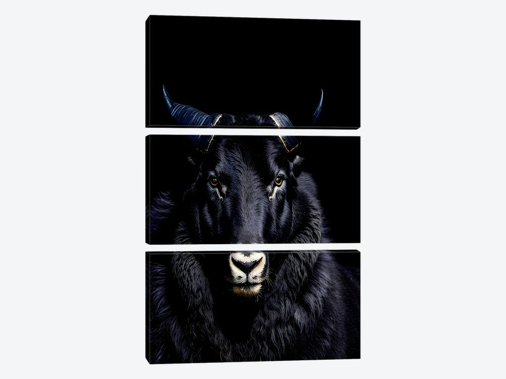 A Ram With Large Horns Isolated Black Background II by Adrian Vieriu 3-piece Canvas Art