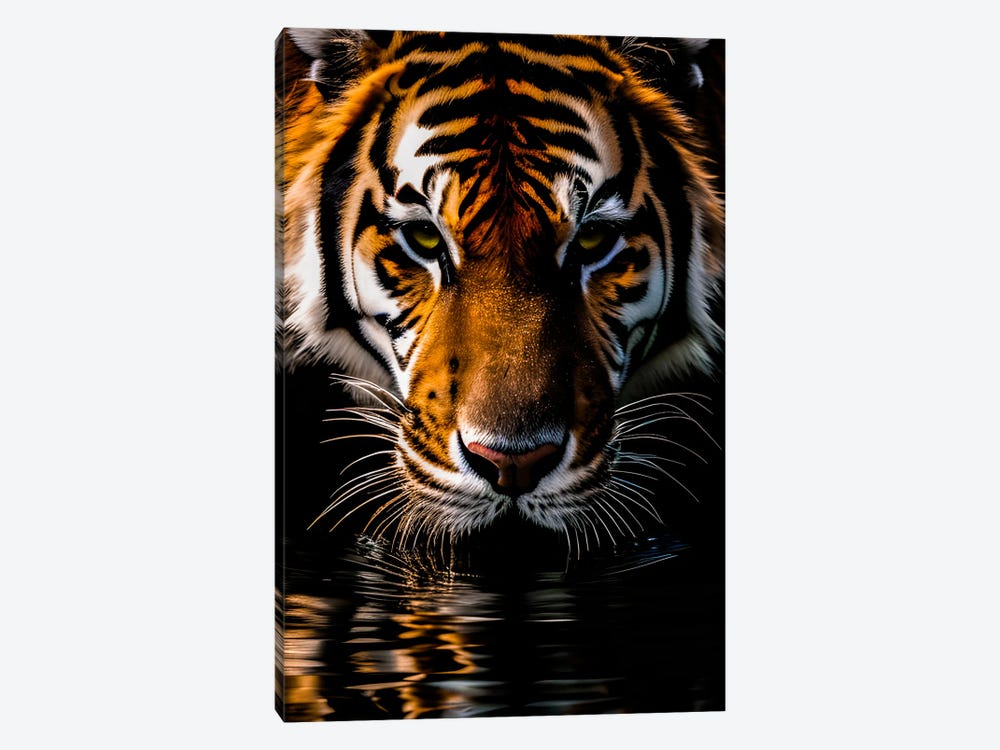 Tiger Face Portrait Drinking Water From The Lake , Animal by Adrian Vieriu 1-piece Canvas Artwork