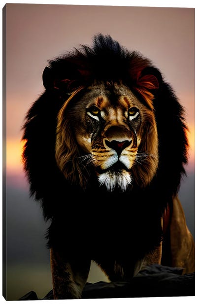 Lion Portrait In The Sunset, Animal Canvas Art Print