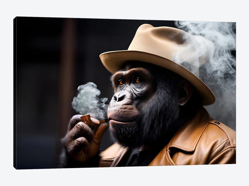 Gorilla Smoking Portrait, Hat On Head And Elegantly Dressed, Animal by Adrian Vieriu 1-piece Canvas Art Print