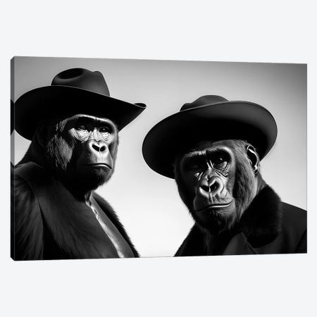 A Group Of Gorillas With Hats And Dressed Elegantly, Black And White V Canvas Print #AVU280} by Adrian Vieriu Canvas Art Print