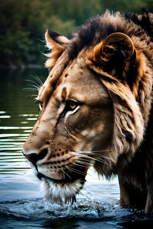 Portrait Of A Lion In The Water