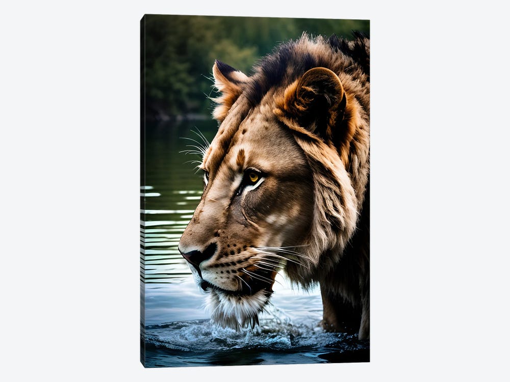 Portrait Of A Lion In The Water by Adrian Vieriu 1-piece Canvas Art Print